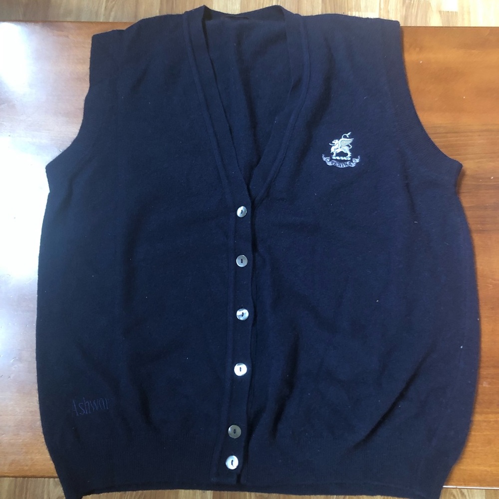 Men's Navy Blue Vintage Button-Up Golf Sweater Vest